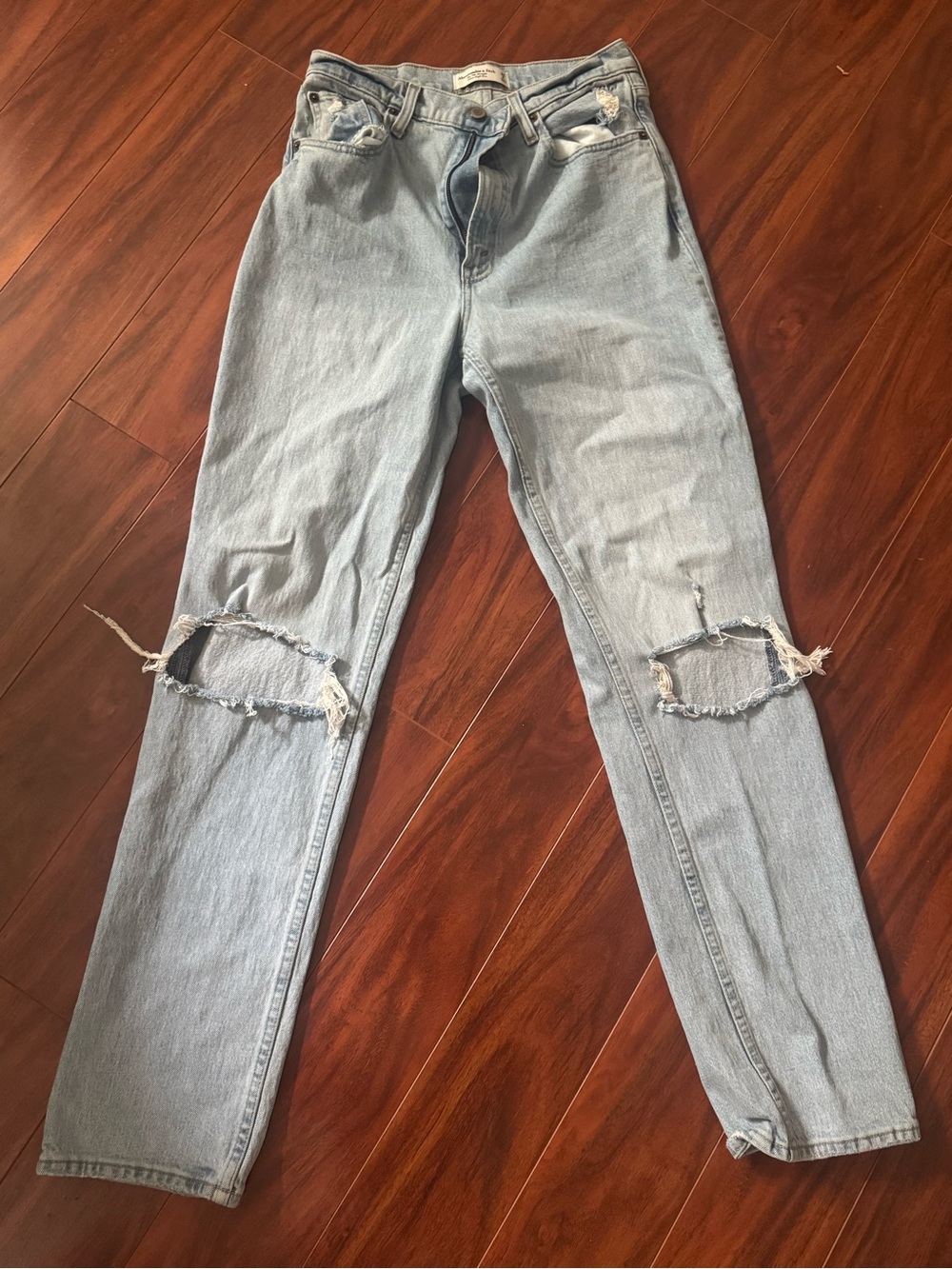 Abercrombie & Fitch Light Blue Straight-Leg Ripped Jeans